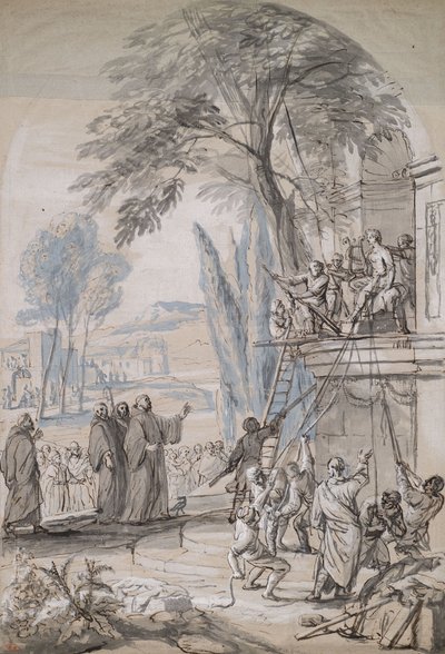 Colocación de una estatua en un nicho de edificio de Jan Erasmus Quellinus